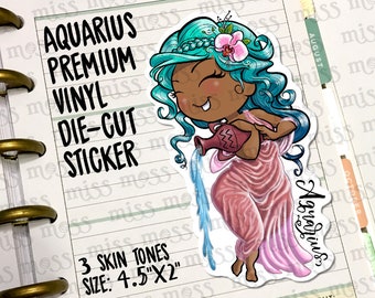 Aquarius Vinyl Decal - Horoscope Curvy Girl Sticker for Planners