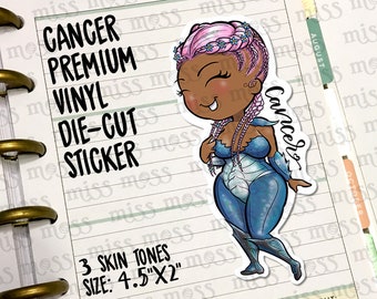 Cancer Vinyl Decal - Horoscope Curvy Girl Sticker for Planners