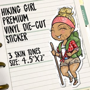 Vinilo impermeable de talla grande Hiking Girl Hiker Die Cut Sticker Calcomanía