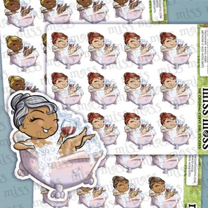 Bathtub Bubble Bath Wine Curvy Girl Vinyl Planner Stickers