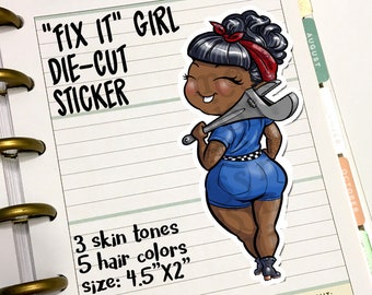 Fix-It Mechanic Construction Thick Curvy Girl Sticker Decal - Miss Moss Stickers