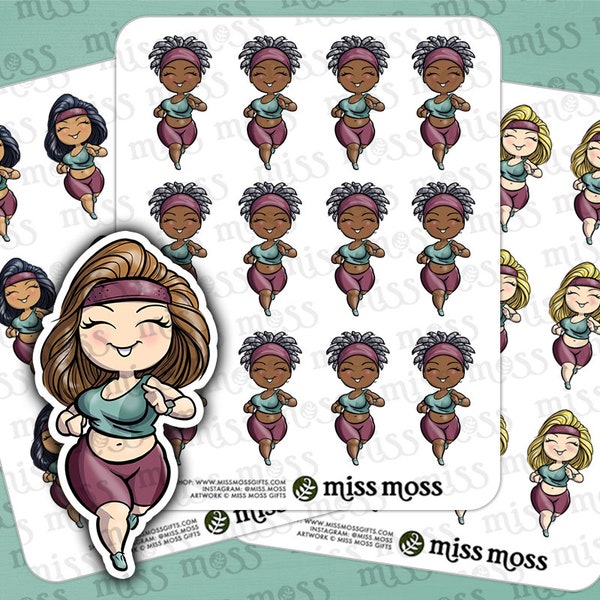 Jogging Running Workout Curvy Girl Vinyl Planner Stickers