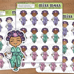 Coffee Robe Lazy Day Girl Vinyl Planner Stickers