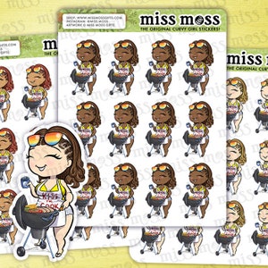 BBQ Grill Girl Vinilo Pegatinas de planificador personalizables - Female Pit Master