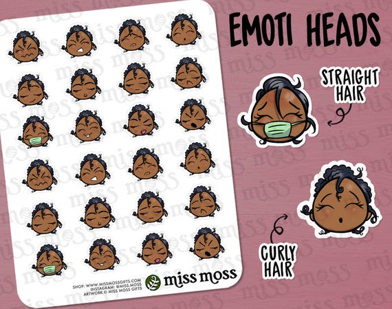 brown skin emoti emoji head planner stickers african american etsy image 0