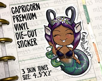 Capricorn Vinyl Decal - Horoscope Curvy Girl Sticker for Planners