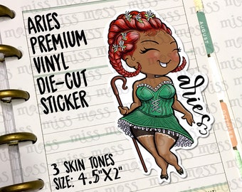 Aries Vinyl Decal - Horoscope Curvy Girl Sticker for Planners