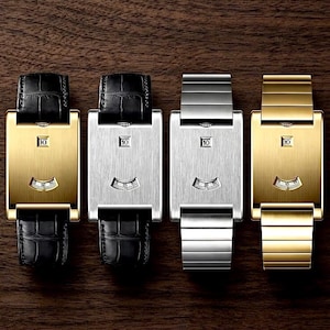 Reloj digital Art Deco con hora saltante • Reloj rectangular de estilo vintage para hombre • Reloj tipo tanque con hora saltante • Regalo de lujo minimalista para él