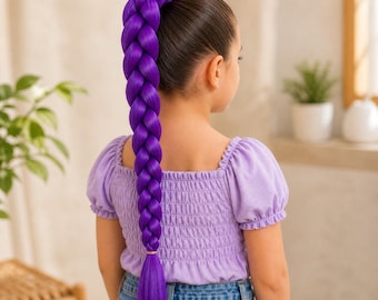 Extensiones de cabello trenzado morado inspiradas en Rumi, estilo cazador de demonios de Kpop, cola de caballo larga con clip para chicas, accesorio para el cabello de cosplay de anime, regalo