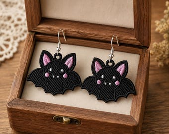 Baroque Bat Earrings, Gothic Halloween Embroidery Jewelry, Dark Academia Victorian Style