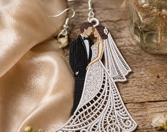 Elegant Couple Free Standing Lace Embroidery Design (Instant Download)