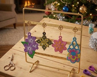 Floral Lace Earrings Embroidery Design Bundle, Free Standing Jewelry Pattern (Digital Download)
