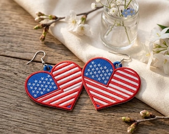 4th of July Heart FSL Embroidery Design, Patriotic Lace Ornament Files (Digital Download)