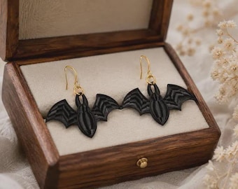 FSL Bat Earrings Embroidery Design, Gothic Halloween Lace File (Digital Download)
