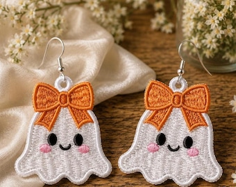FSL Ghost Earrings Embroidery Design, Halloween Lace Pattern, Autumn Jewelry (Digital Download)