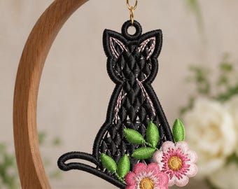 Flora Cat Lace Earrings Machine Embroidery Design (Digital Download)