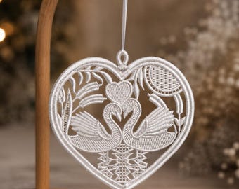 Free Standing Lace Swan Embroidery Design, Floral Bird Ornament Decor (Digital Download)