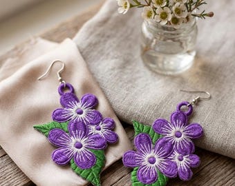 Floral Lace Earrings Embroidery Design, Free Standing Jewelry Pattern (Instant Download)