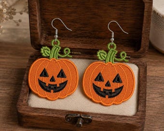 FSL Pumpkin Earrings Embroidery Design, Freestanding Lace Halloween Jewelry File (Digital Download)