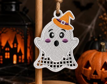 Cute Ghost FSL Earrings Embroidery Design, Halloween Free Standing Lace Earrings, Machine Embroidery File, Spooky Ghost Jewelry.