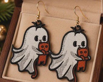 Ghost Cat Freestanding Lace Earrings Embroidery Design (Digital Download)