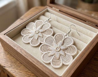 Floral Freestanding Lace Earrings, Delicate Flower Embroidery Design (Digital Download)