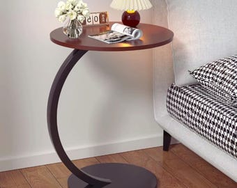 Mesita auxiliar en forma de C, mesita de noche moderna para espacios pequeños, mesa auxiliar para el brazo del sofá, mesa de centro compacta, diseño minimalista.