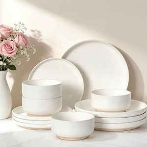 Ceramic Dinnerware Set for 4 Minimalist Neutral Dish Set Modern Kitchen Plates and Bowls Scratch Resistant Everyday Dining