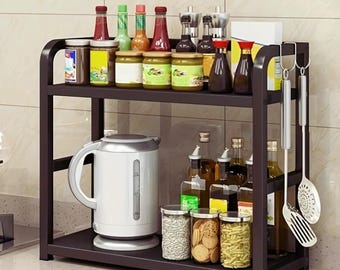 Kitchen Counter Shelf 2 Tier Organizer Rack for Coffee Station Spice Storage Metal Countertop Shelf Space Saving
