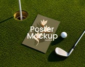 Golf Poster Mockup PSD | Golf Course Print Mockup | Green Putting Poster Scene | Sports Wall Art Mockup Template