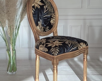 Gold Leaves Chair, Louis XVI French Style Chair, Carver Chair,Artistic Accent Chair, Parisian Chic Decor Timeless Oval Medallion Elegance