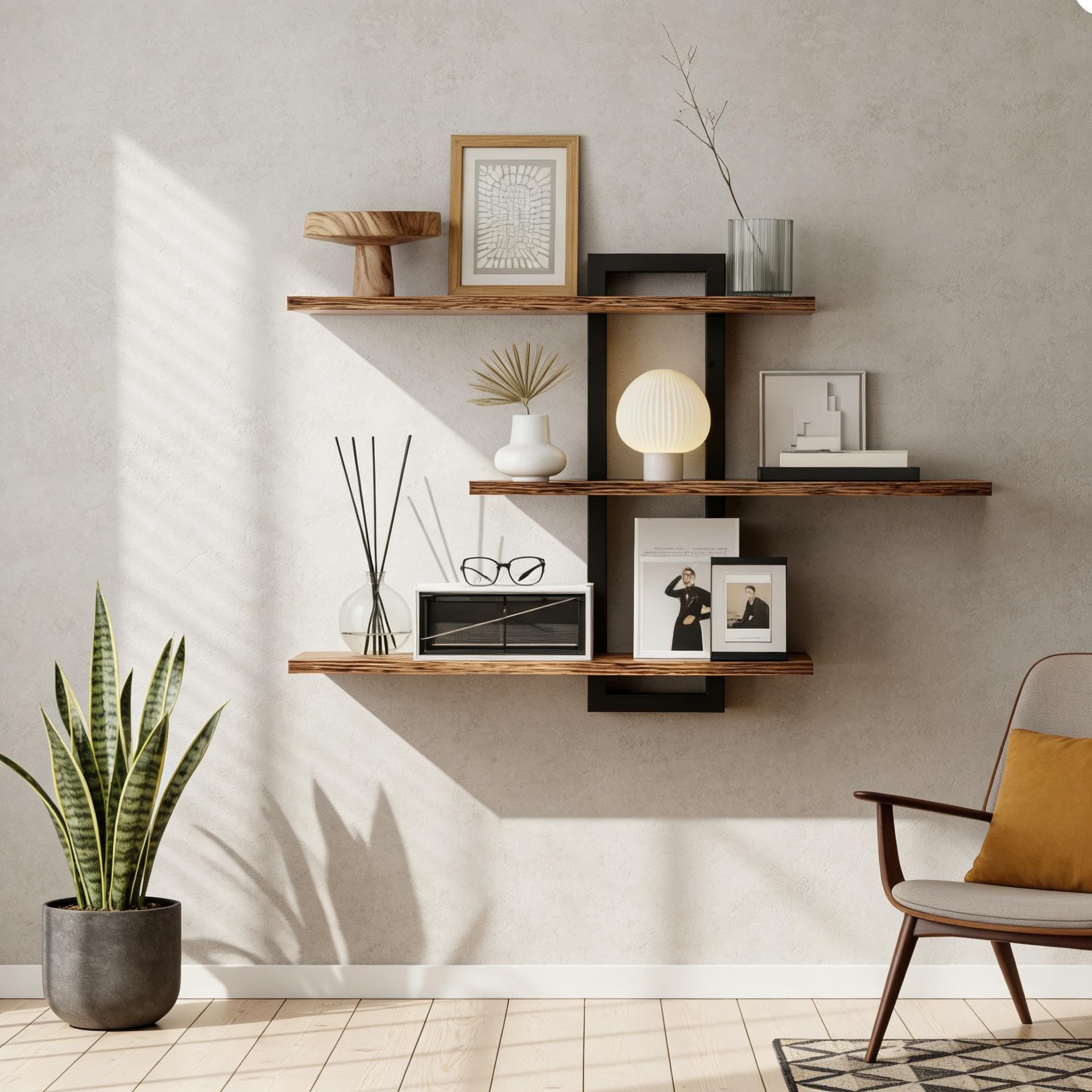 Étagère Industrielle Flottante - Organiseur Mural Rustique En Bois Et Métal, Décoration D'intérieur