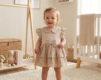 Vestitino per neonata in mussola biologica, completo boho in cotone per bambina, abbigliamento morbido e traspirante per neonata, vestitino estivo naturale per neonata, regalo per neonata,