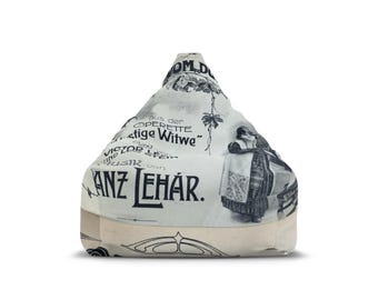 Vintage German Poster Print Bean Bag Chair Cover | Retro Typography, Theatre Illustration