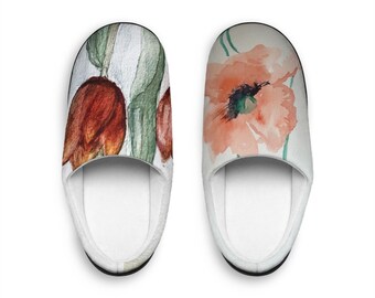 Peach Watercolor Poppy Slippers | Indoor Slip-On Floral Slippers
