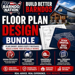 Könnte beinhalten: Werbebild für ein Floor Plan Design Bundle. Das Bild zeigt eine Hausdarstellung, architektonische Blaupausen und den Text "Floor Plan Design Bundle". Zusätzlicher Text lautet "Plan Smart. Avoid Costly Mistakes." und Icons für Checklisten und Raumplanung.