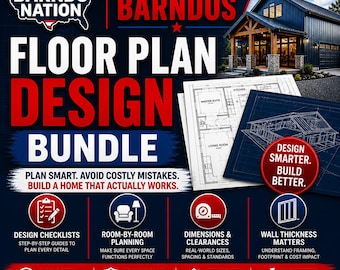 May include: A promotional image for a floor plan design bundle. The image features a house rendering, blueprints, and text that reads "Floor Plan Design Bundle." Additional text includes "Plan Smart. Avoid Costly Mistakes." and icons representing design checklists, room planning, and dimensions.