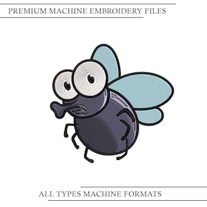 Divertido diseño de bordado de mosca doméstica, ropa con insectos de ojos grandes de dibujos animados (descarga digital)