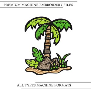 Tropical Palm Tree Embroidery Design, Island Beach Pattern, Summer Nature File (Instant Download)
