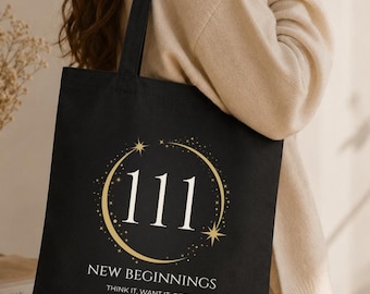 111 Angel Number Tote Bag – New Beginnings | Spiritual Gift for Her, Manifestation Bag, Angel Number Gift, Boho Canvas Tote