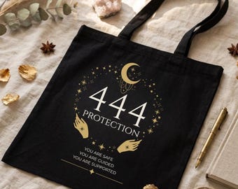 444 Angel Number Tote Bag – Protection & Stability | Spiritual Gift for Her, Angel Number Gift, Manifestation Bag, Boho Canvas Tote