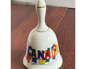 VTG Kanada Souvenir Keramikklocka Vitguldsdetaljer Lönnlöv Resesamlarobjekt