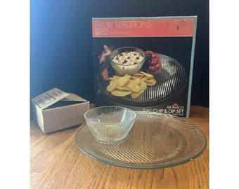 ビンテージ アンカーホッキング リッジド サービングプラッター 13インチ/チップディッププラッター 5.5インチ 2枚セット 新品