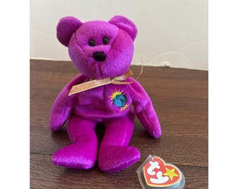 Ty Beanie Babies Millennium Bear - fioletowy - błędy w metce - brak dołączonego produktu