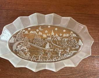 Mikasa Stille Nacht Weihnachten Urlaub Trim Milchglas Servierplatte Schüssel 11.5x7.5