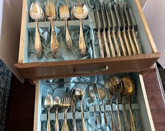 Vtg Eldan Nickel Silver  ELD15 Prelude Flatware Set Service For 8 Storage Chest