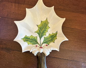 Vintage Italië handgeschilderde hulstblad bessen snoep trinket noot kerstmis