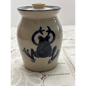 Tarro de cerámica con tapa de Marshall Pottery Eduardo Rivera Blue Frog, Texas