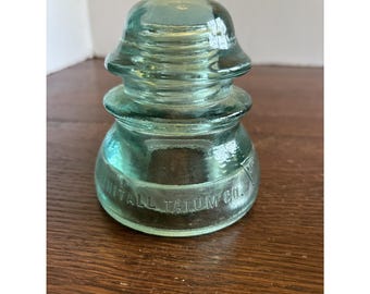 Whitall Tatum Co. (WT in Triangle) No 1 Glass Insulator 14 Greenish Blue