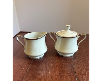 Empress China Modern Era 914 Creamer and Sugar Bowl Set Japan Platinum Trim